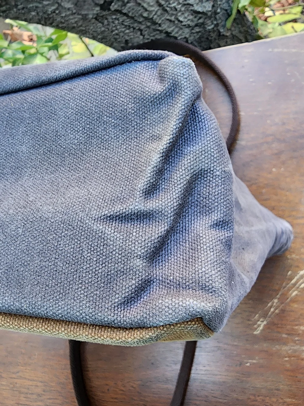 Vintage Waxed Canvas Tote Bag Two Tone Grey Brown Utility Work Shoulder Handbag